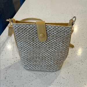 Straw Weave Crossbody Bag with Mustard Trim